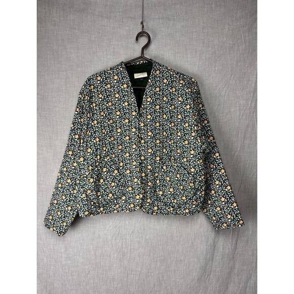 Universal Thread Quilted Jacket Green Floral Print Boho Coastal Grandma Large - Picture 1 of 7